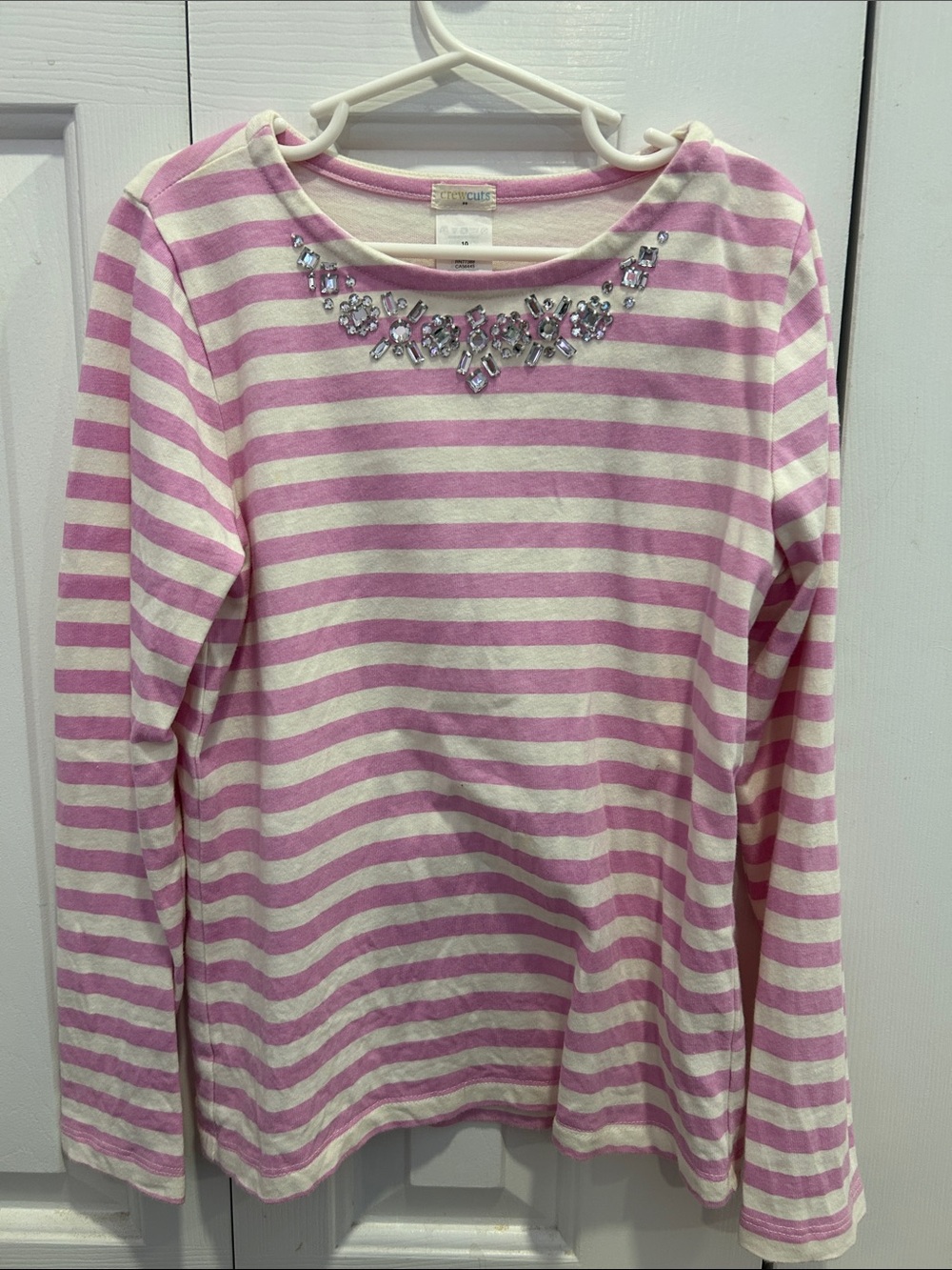 Crewcuts Pink and White Striped Long Sleeve Tee with Jewel Detail